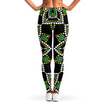 Green White Dot Mandala Print Women's Leggings