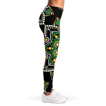 Green White Dot Mandala Print Women's Leggings