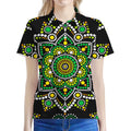 Green White Dot Mandala Print Women's Polo Shirt
