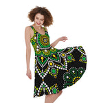 Green White Dot Mandala Print Women's Sleeveless Dress