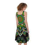 Green White Dot Mandala Print Women's Sleeveless Dress