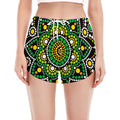 Green White Dot Mandala Print Women's Split Running Shorts
