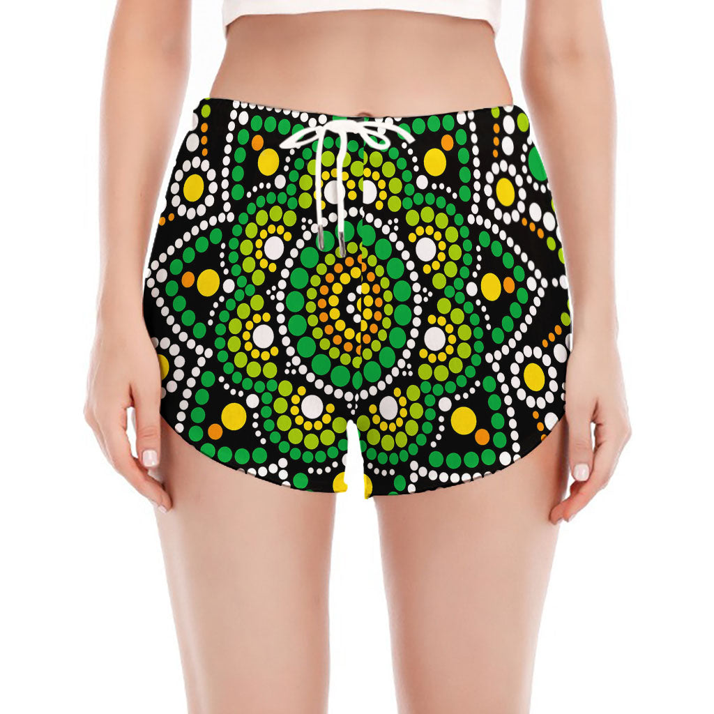 Green White Dot Mandala Print Women's Split Running Shorts