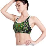 Green White Dot Mandala Print Women's Sports Bra