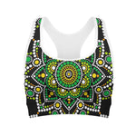 Green White Dot Mandala Print Women's Sports Bra