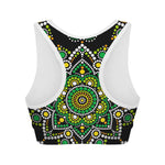 Green White Dot Mandala Print Women's Sports Bra
