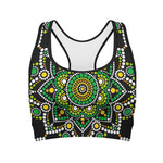 Green White Dot Mandala Print Women's Sports Bra