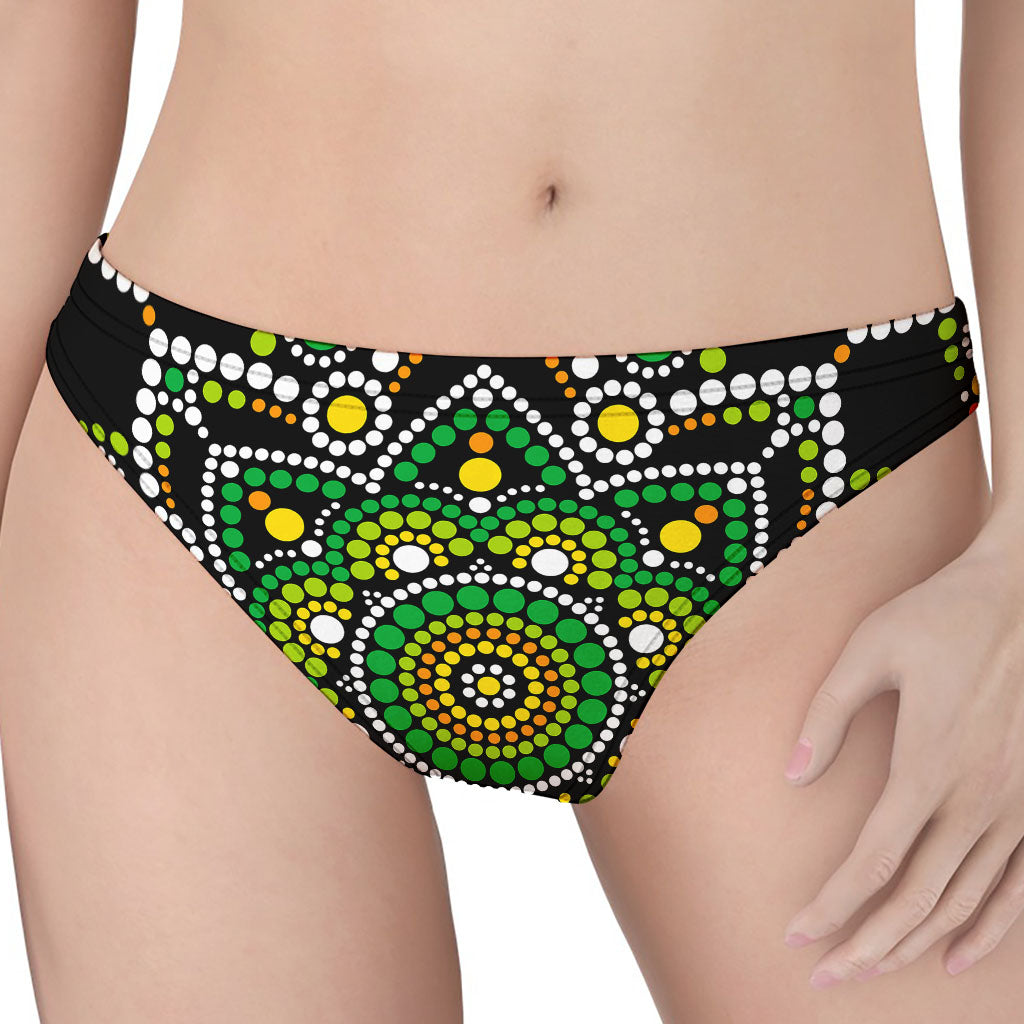 Green White Dot Mandala Print Women's Thong