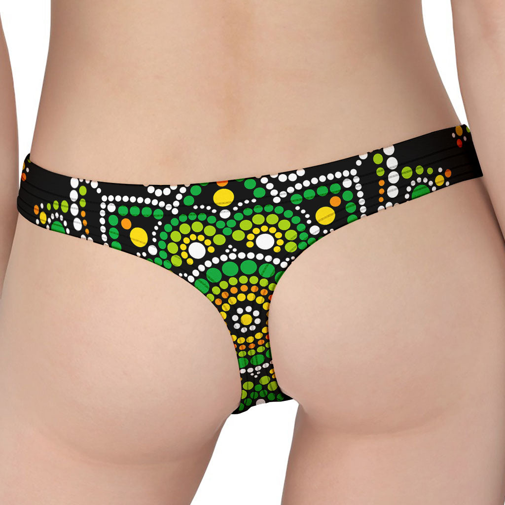 Green White Dot Mandala Print Women's Thong