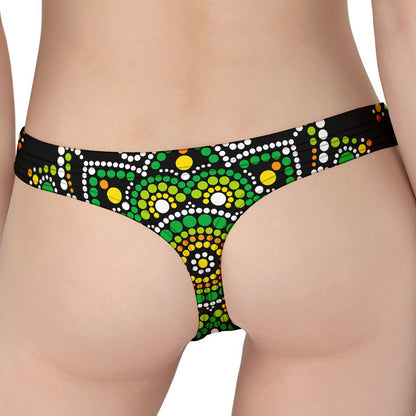 Green White Dot Mandala Print Women's Thong