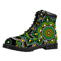 Green White Dot Mandala Print Padded Collar Lace Up Boots