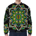 Green White Dot Mandala Print Zip Sleeve Bomber Jacket