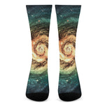 Green Yellow Spiral Galaxy Space Print Crew Socks