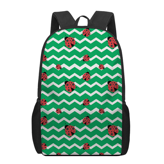 Green Zigzag Ladybird Pattern Print 17 Inch Backpack