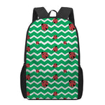Green Zigzag Ladybird Pattern Print 17 Inch Backpack