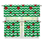 Green Zigzag Ladybird Pattern Print 3 Piece Kitchen Curtains