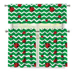 Green Zigzag Ladybird Pattern Print 3 Piece Kitchen Curtains