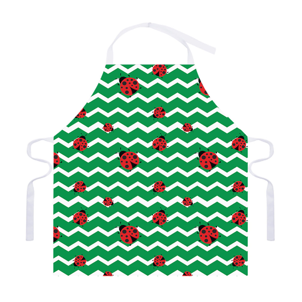 Green Zigzag Ladybird Pattern Print Adjustable Apron