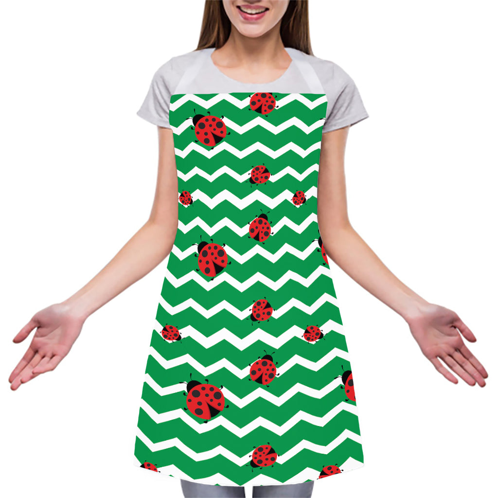 Green Zigzag Ladybird Pattern Print Adjustable Apron