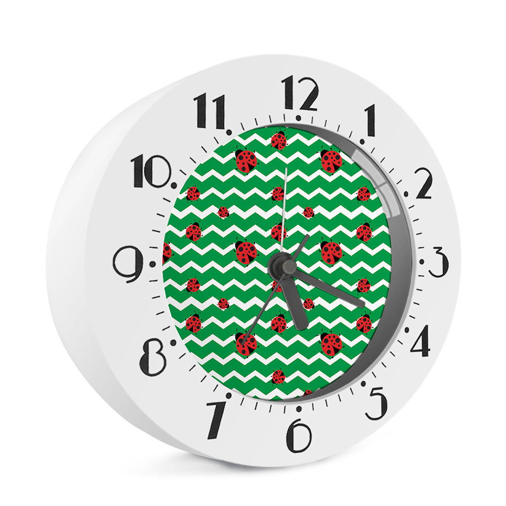 Green Zigzag Ladybird Pattern Print Alarm Clock
