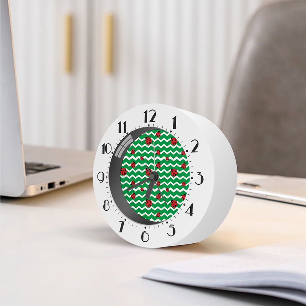 Green Zigzag Ladybird Pattern Print Alarm Clock