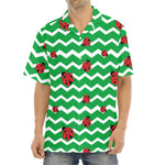 Green Zigzag Ladybird Pattern Print Aloha Shirt