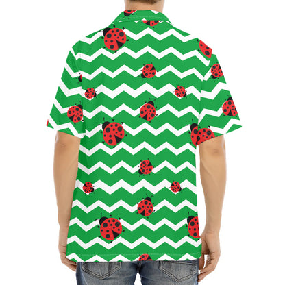 Green Zigzag Ladybird Pattern Print Aloha Shirt