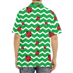 Green Zigzag Ladybird Pattern Print Aloha Shirt