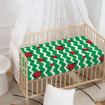 Green Zigzag Ladybird Pattern Print Baby Crib Sheet