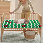 Green Zigzag Ladybird Pattern Print Baby Crib Sheet
