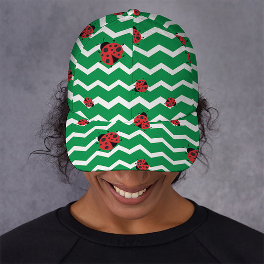 Green Zigzag Ladybird Pattern Print Baseball Cap