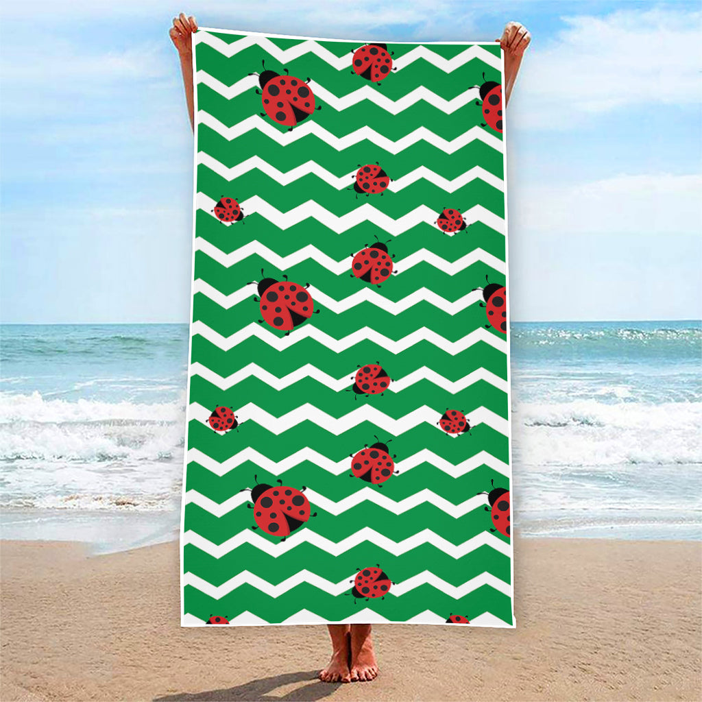 Green Zigzag Ladybird Pattern Print Beach Towel