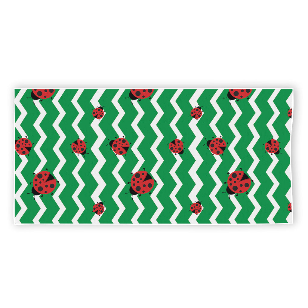 Green Zigzag Ladybird Pattern Print Beach Towel