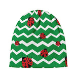 Green Zigzag Ladybird Pattern Print Beanie