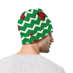 Green Zigzag Ladybird Pattern Print Beanie
