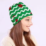 Green Zigzag Ladybird Pattern Print Beanie