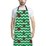 Green Zigzag Ladybird Pattern Print Bib Apron With Pocket