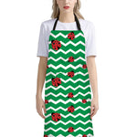 Green Zigzag Ladybird Pattern Print Bib Apron With Pocket