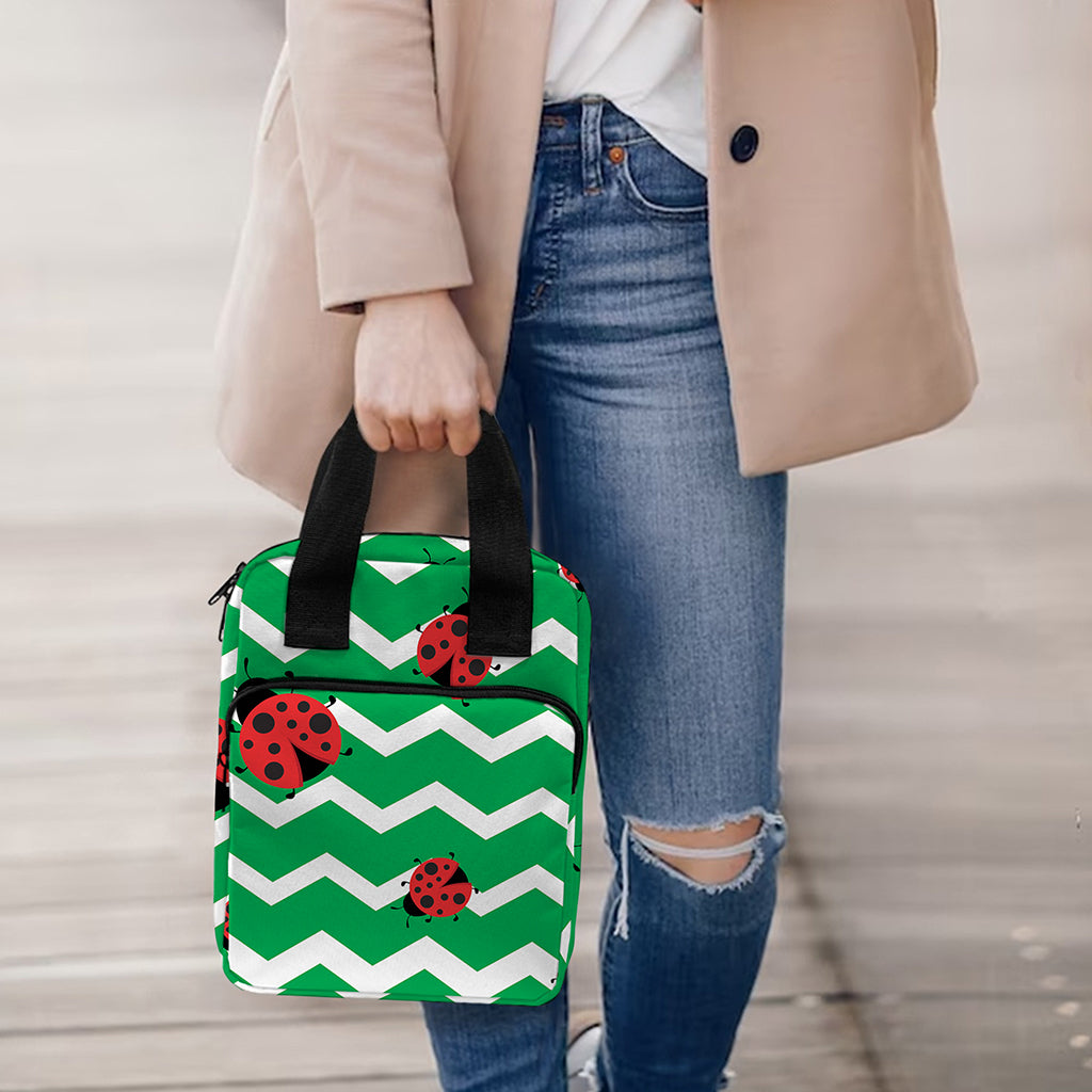 Green Zigzag Ladybird Pattern Print Bible Tote Bag