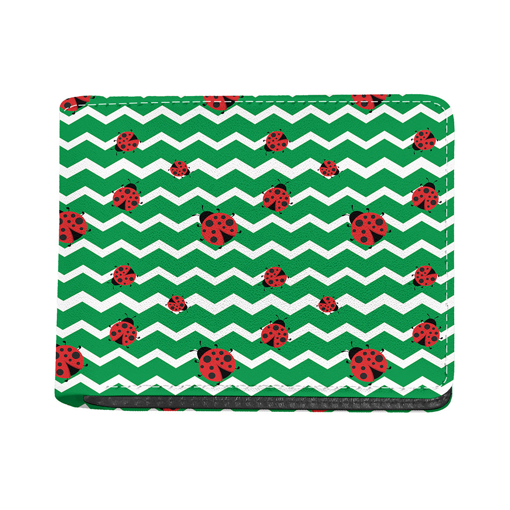 Green Zigzag Ladybird Pattern Print Bifold Wallet