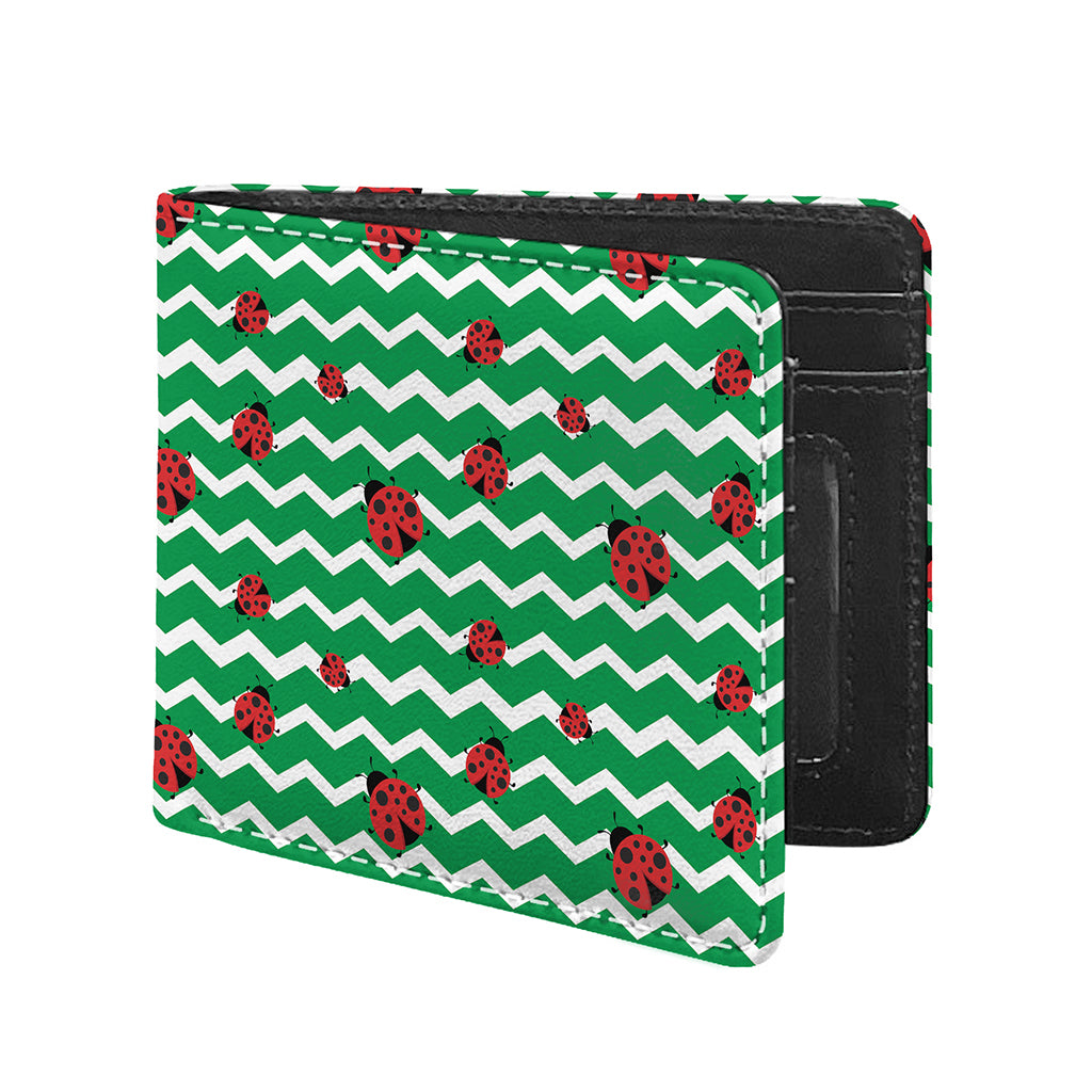 Green Zigzag Ladybird Pattern Print Bifold Wallet
