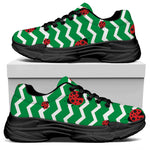 Green Zigzag Ladybird Pattern Print Black Chunky Shoes