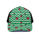 Green Zigzag Ladybird Pattern Print Black Mesh Trucker Cap