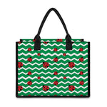 Green Zigzag Ladybird Pattern Print Canvas Tote Bag