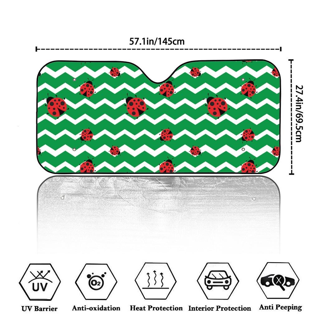 Green Zigzag Ladybird Pattern Print Car Windshield Sun Shade