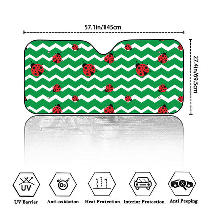 Green Zigzag Ladybird Pattern Print Car Windshield Sun Shade