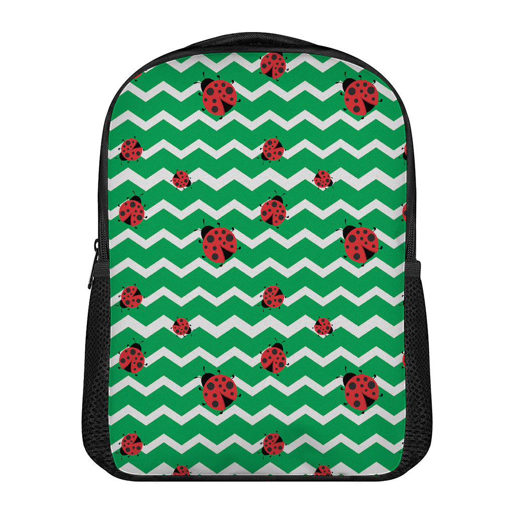 Green Zigzag Ladybird Pattern Print Casual Backpack