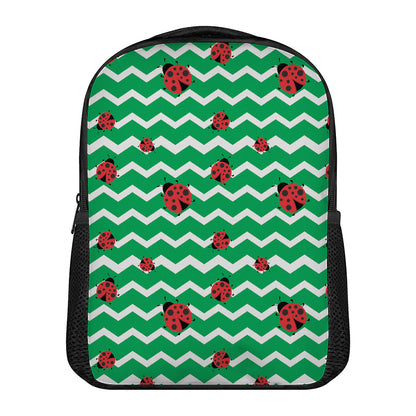 Green Zigzag Ladybird Pattern Print Casual Backpack