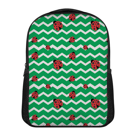 Green Zigzag Ladybird Pattern Print Casual Backpack