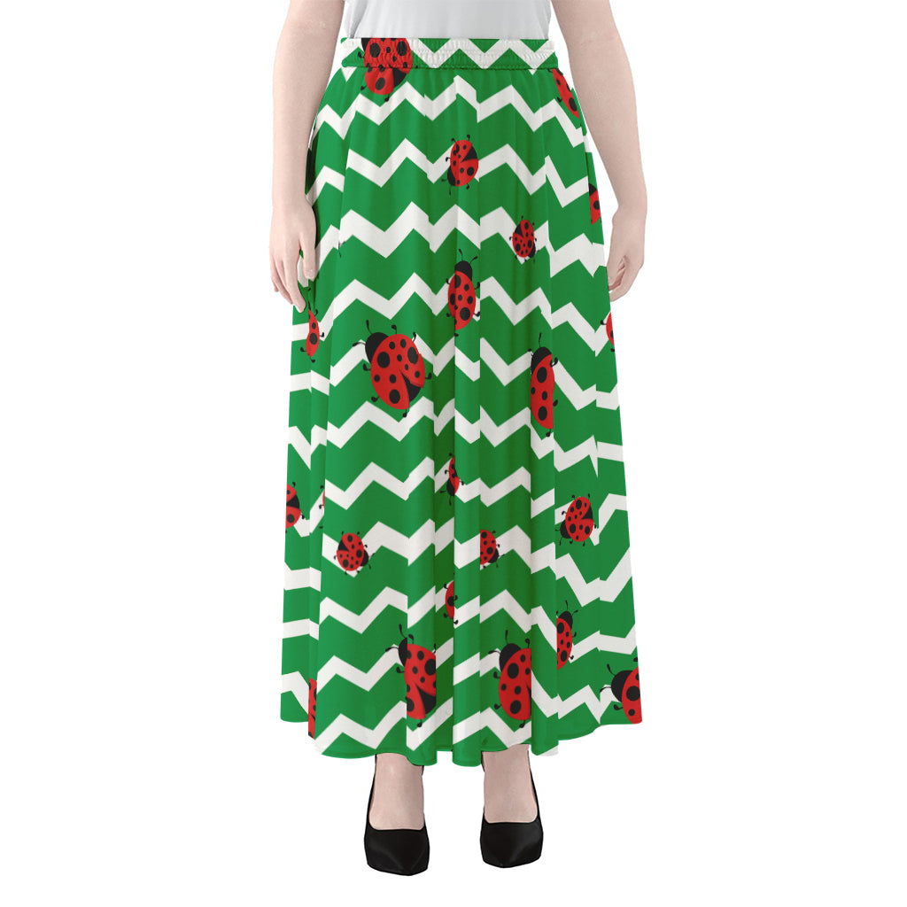 Green Zigzag Ladybird Pattern Print Chiffon Maxi Skirt